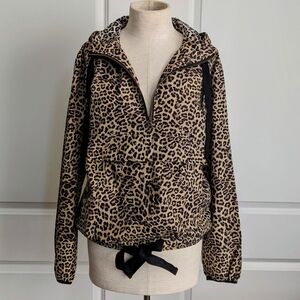 The Upside Leo Jacket Anorak Nylon Hooded Partial Zip Pullover Leopard S NWT